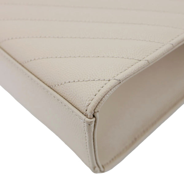 YVES SAINT LAURENT Envelope Large Chevron Grain De Poudre Chain Crossbody Bag Cream