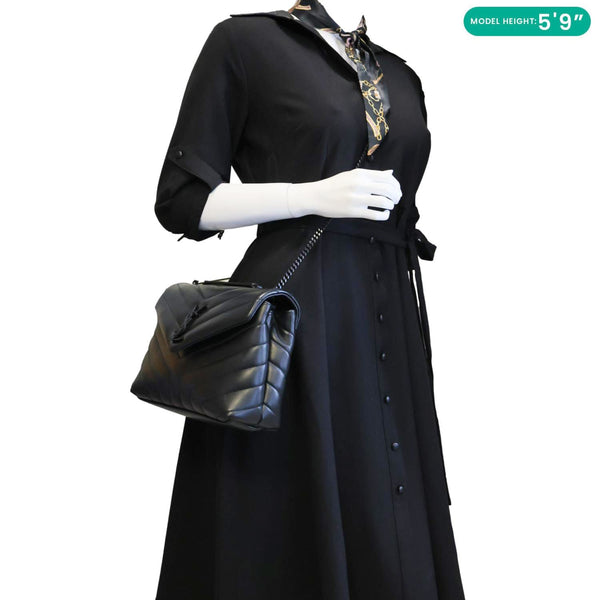 YVES SAINT LAURENT Loulou Quilted Calfskin Leather Shoulder Bag Black