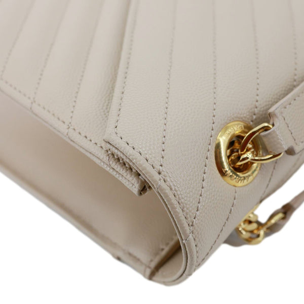 YVES SAINT LAURENT Envelope Large Chevron Grain De Poudre Chain Crossbody Bag Cream