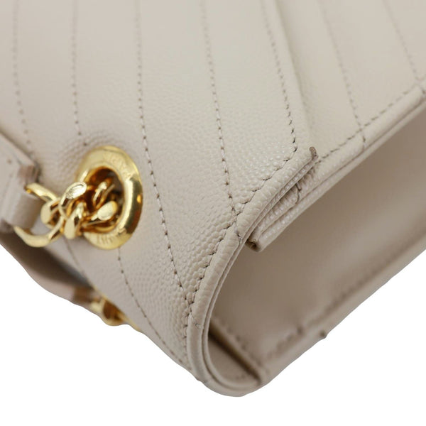 YVES SAINT LAURENT Envelope Large Chevron Grain De Poudre Chain Crossbody Bag Cream