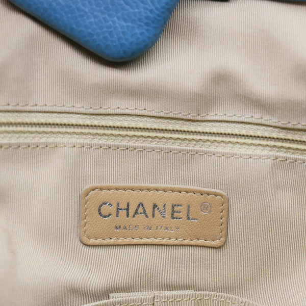 CHANEL Expandable Zip Around Quilted Caviar Leather Tote Bag Blue