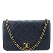CHANEL Mademoiselle Vintage Flap Quilted Leather Wallet On Chain Navy Blue