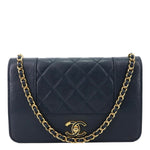 CHANEL Mademoiselle Vintage Flap Quilted Leather Wallet On Chain Navy Blue