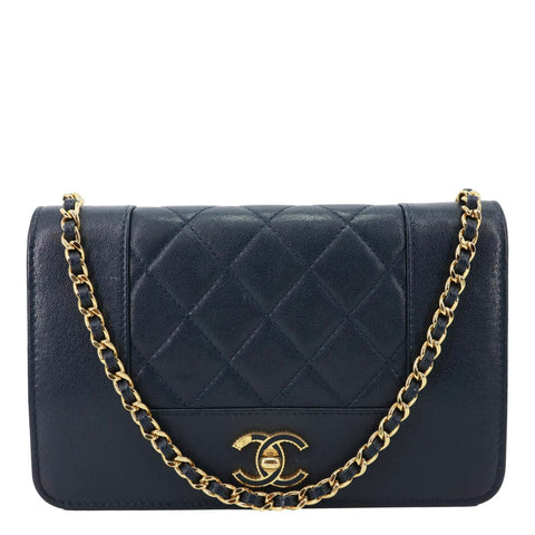 CHANEL Mademoiselle Vintage Flap Quilted Leather Wallet On Chain Navy Blue