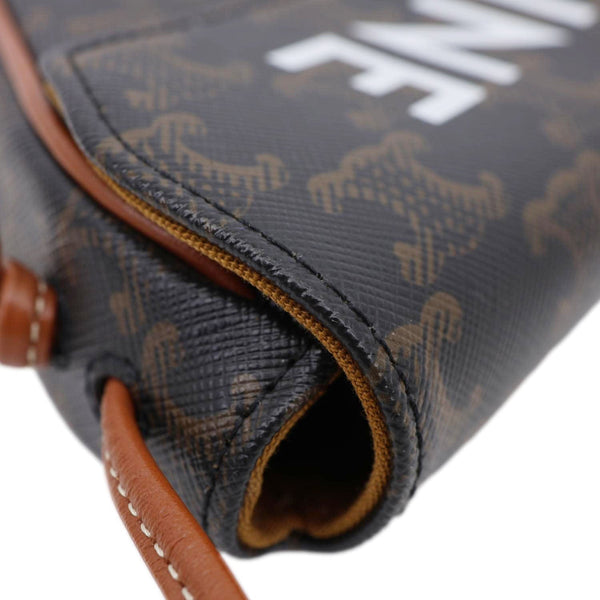 CELINE Triangle Triomphe Canvas Crossbody Bag Tan