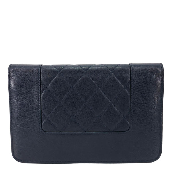 CHANEL Mademoiselle Vintage Flap Quilted Leather Wallet On Chain Navy Blue