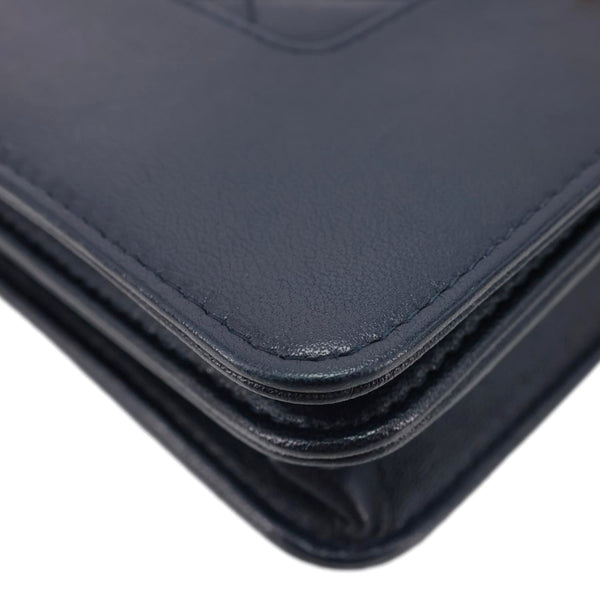 CHANEL Mademoiselle Vintage Flap Quilted Leather Wallet On Chain Navy Blue
