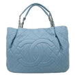 CHANEL Expandable Zip Around Quilted Caviar Leather Tote Bag Blue