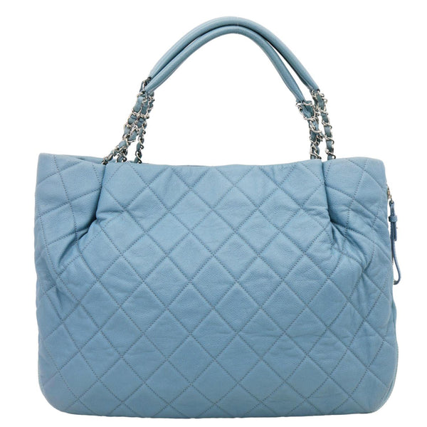 CHANEL Expandable Zip Around Quilted Caviar Leather Tote Bag Blue