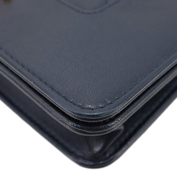 CHANEL Mademoiselle Vintage Flap Quilted Leather Wallet On Chain Navy Blue