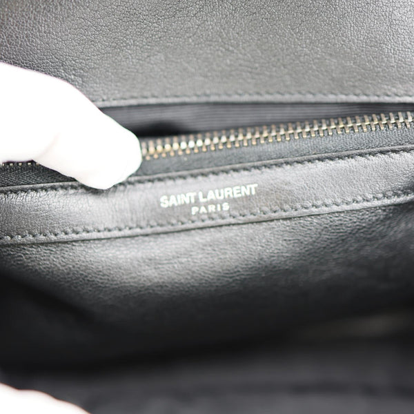 YVES SAINT LAURENT College Flap Medium Classic Chevron Leather Shoulder Bag Black