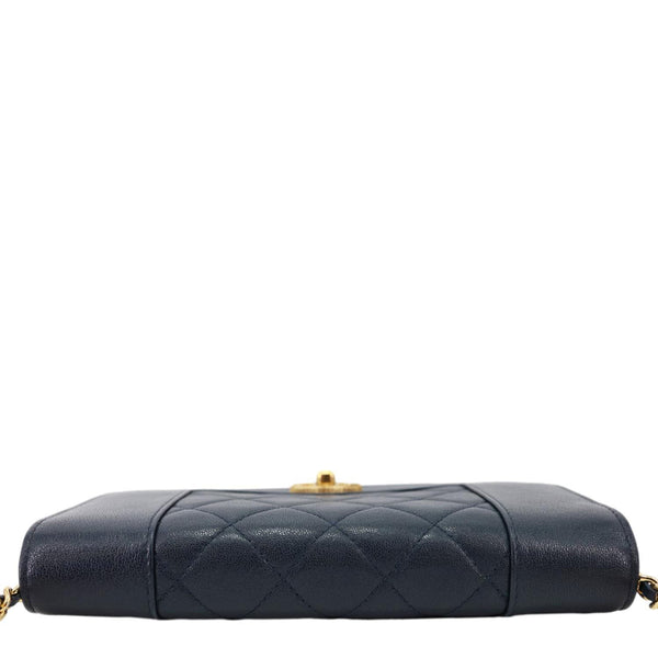 CHANEL Mademoiselle Vintage Flap Quilted Leather Wallet On Chain Navy Blue