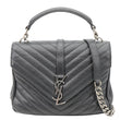 YVES SAINT LAURENT College Flap Medium Classic Chevron Leather Shoulder Bag Black