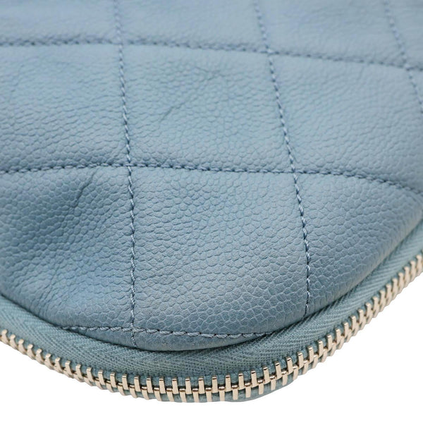 CHANEL Expandable Zip Around Quilted Caviar Leather Tote Bag Blue