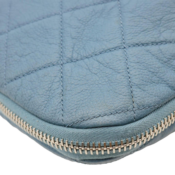 CHANEL Expandable Zip Around Quilted Caviar Leather Tote Bag Blue