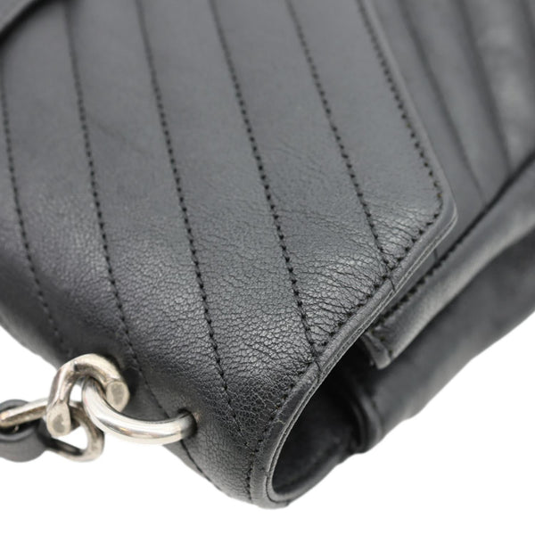 YVES SAINT LAURENT College Flap Medium Classic Chevron Leather Shoulder Bag Black