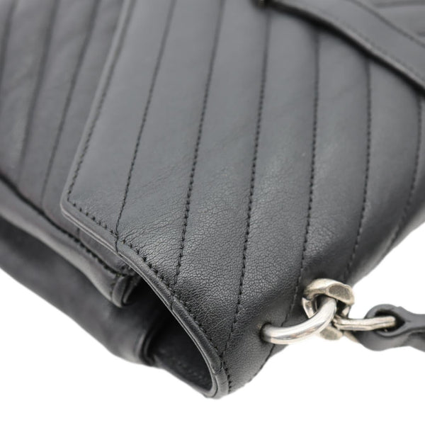 YVES SAINT LAURENT College Flap Medium Classic Chevron Leather Shoulder Bag Black