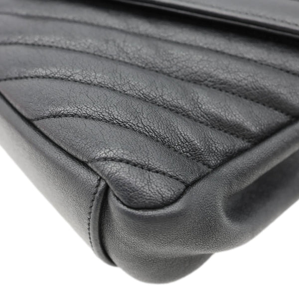 YVES SAINT LAURENT College Flap Medium Classic Chevron Leather Shoulder Bag Black