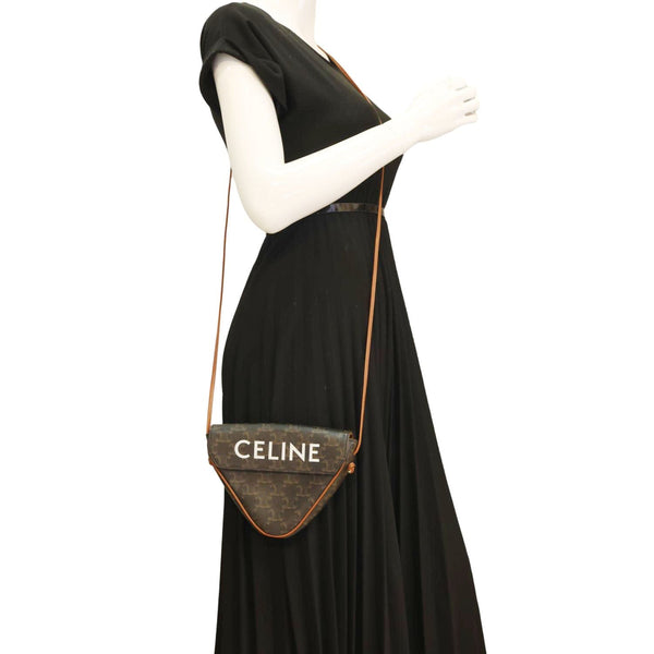 CELINE Triangle Triomphe Canvas Crossbody Bag Tan
