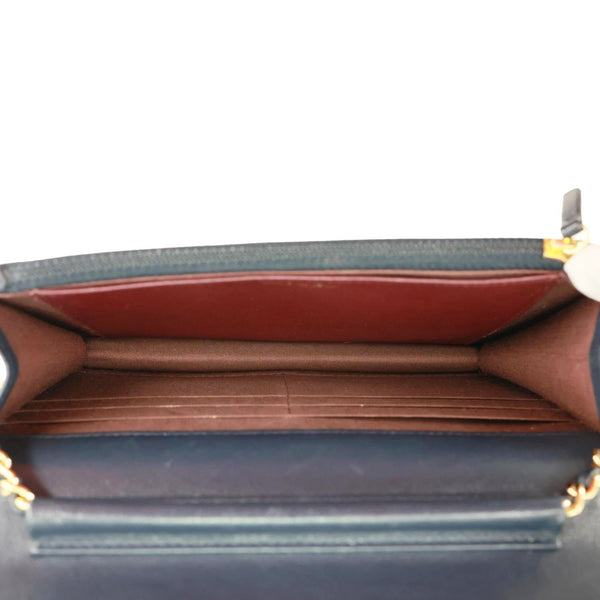 CHANEL Mademoiselle Vintage Flap Quilted Leather Wallet On Chain Navy Blue