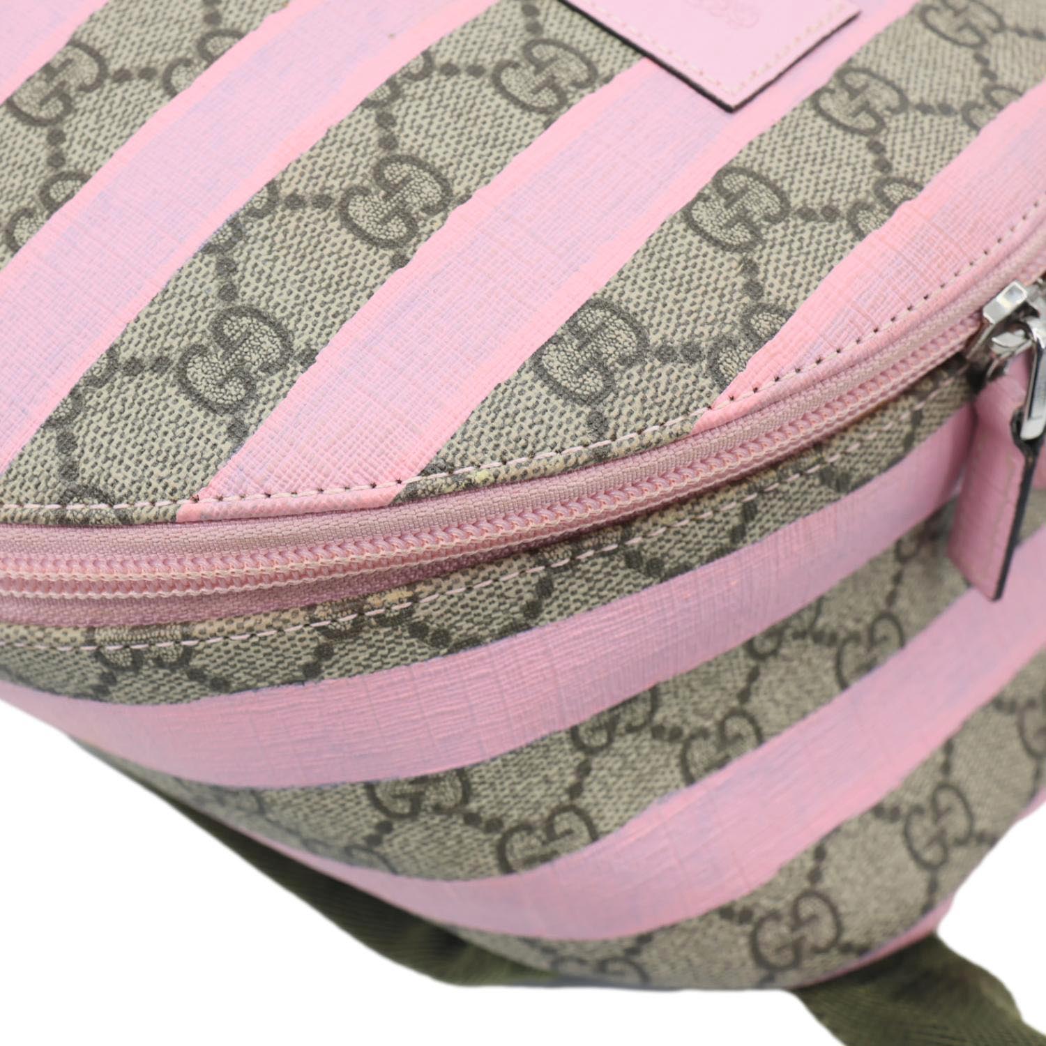 GUCCI Striped Kids GG Supreme Canvas Backpack Pink 271327