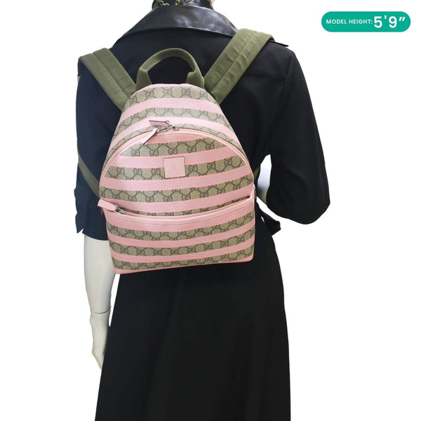 GUCCI Striped Kids GG Supreme Canvas Backpack Pink 271327