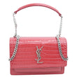 YVES SAINT LAURENT Monogram Sunset Crocodile Embossed Leather Crossbody Bag Red