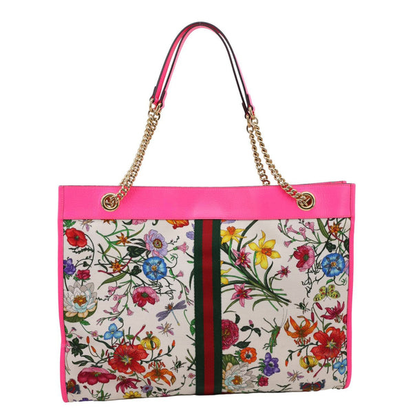 GUCCI Floral Rajah Large Canvas Leather Chain Tote Bag Multicolor 537219