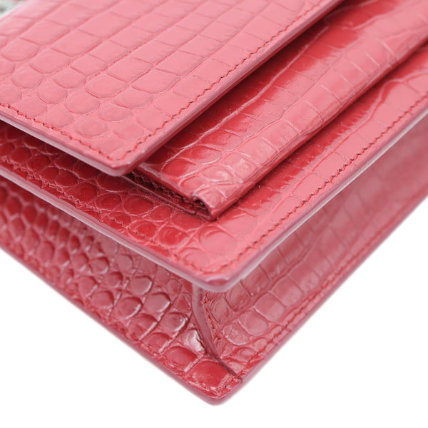 YVES SAINT LAURENT Monogram Sunset Crocodile Embossed Leather Crossbody Bag Red