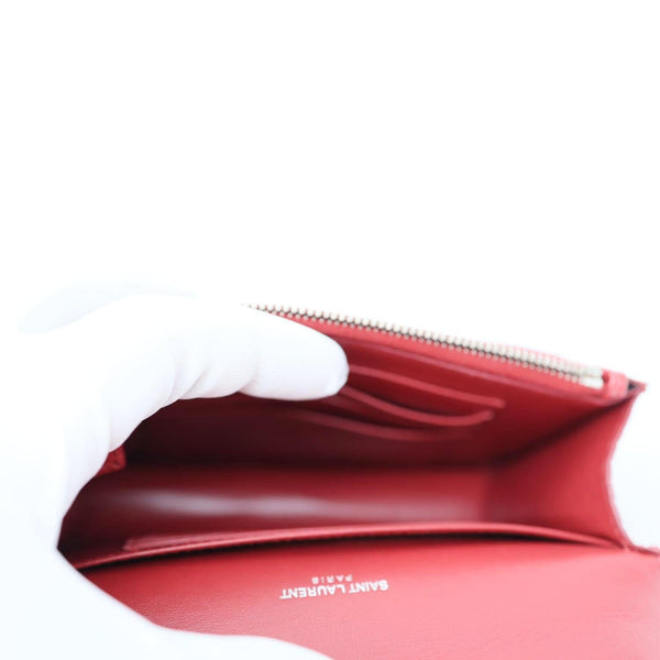 YVES SAINT LAURENT Monogram Sunset Crocodile Embossed Leather Crossbody Bag Red