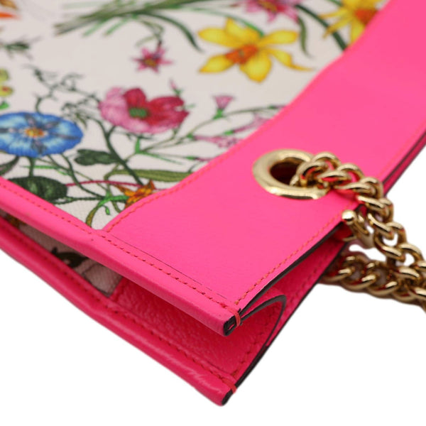 GUCCI Floral Rajah Large Canvas Leather Chain Tote Bag Multicolor 537219