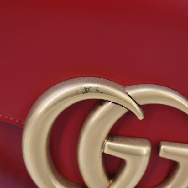GUCCI GG Marmont Knight Medium Calfskin Leather Chain Shoulder Bag Red 431777