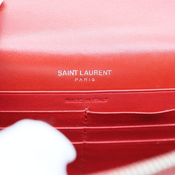 YVES SAINT LAURENT Kate Tassel Crocodile Embossed Leather Crossbody Bag Red