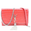 YVES SAINT LAURENT Kate Tassel Crocodile Embossed Leather Crossbody Bag Red