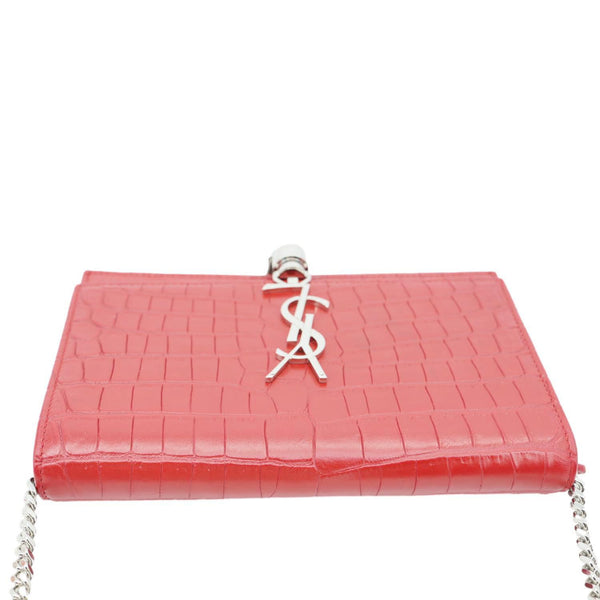 YVES SAINT LAURENT Kate Tassel Crocodile Embossed Leather Crossbody Bag Red