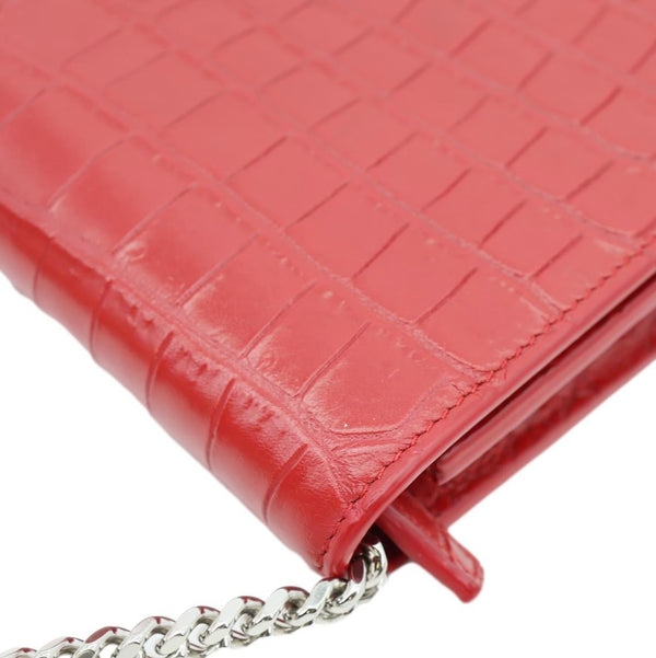 YVES SAINT LAURENT Kate Tassel Crocodile Embossed Leather Crossbody Bag Red