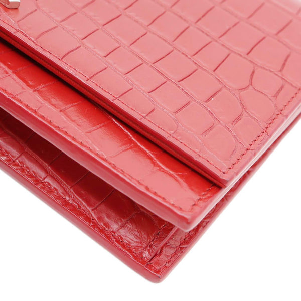 YVES SAINT LAURENT Kate Tassel Crocodile Embossed Leather Crossbody Bag Red