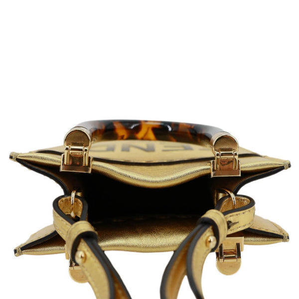 FENDI Sunshine Mini Leather Shopper Tote Bag Gold