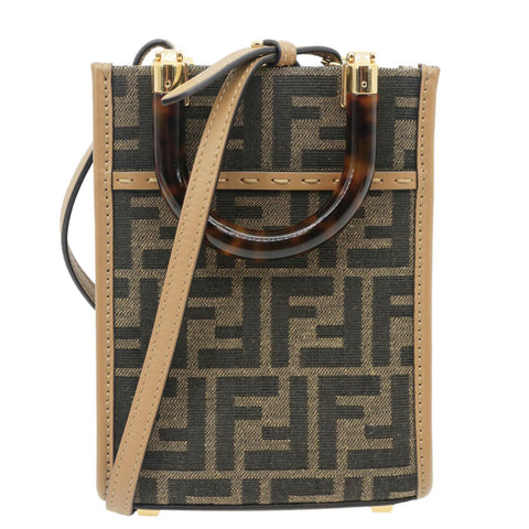 FENDI Sunshine Mini Zucca FF Canvas Shopper Tote Bag Brown