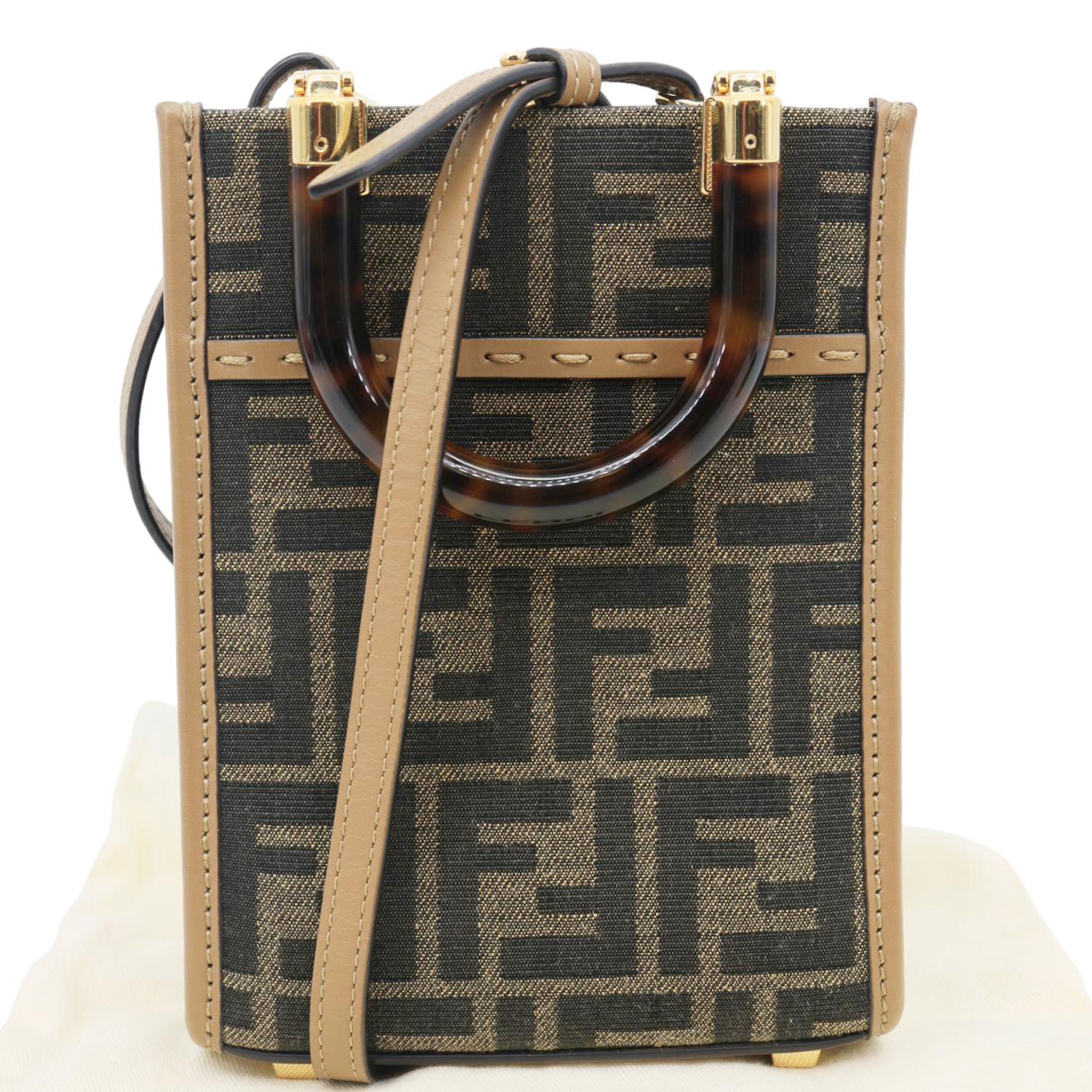 FENDI Sunshine Mini Zucca FF Canvas Shopper Tote Bag Brown