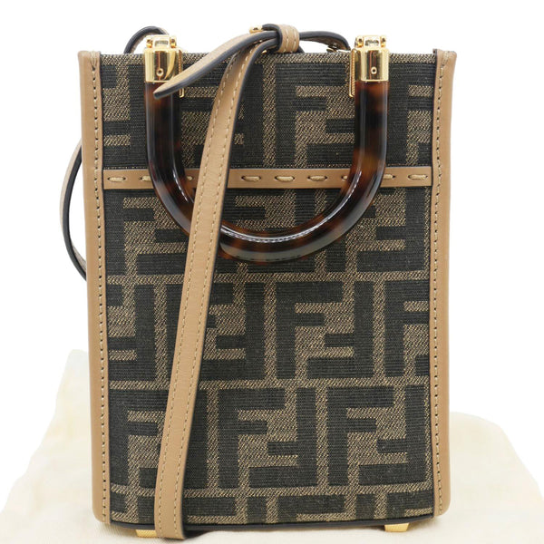 FENDI Sunshine Mini Zucca FF Canvas Shopper Tote Bag Brown