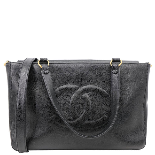 CHANEL Vintage Grained Leather Shoulder Bag Tote Bag Black