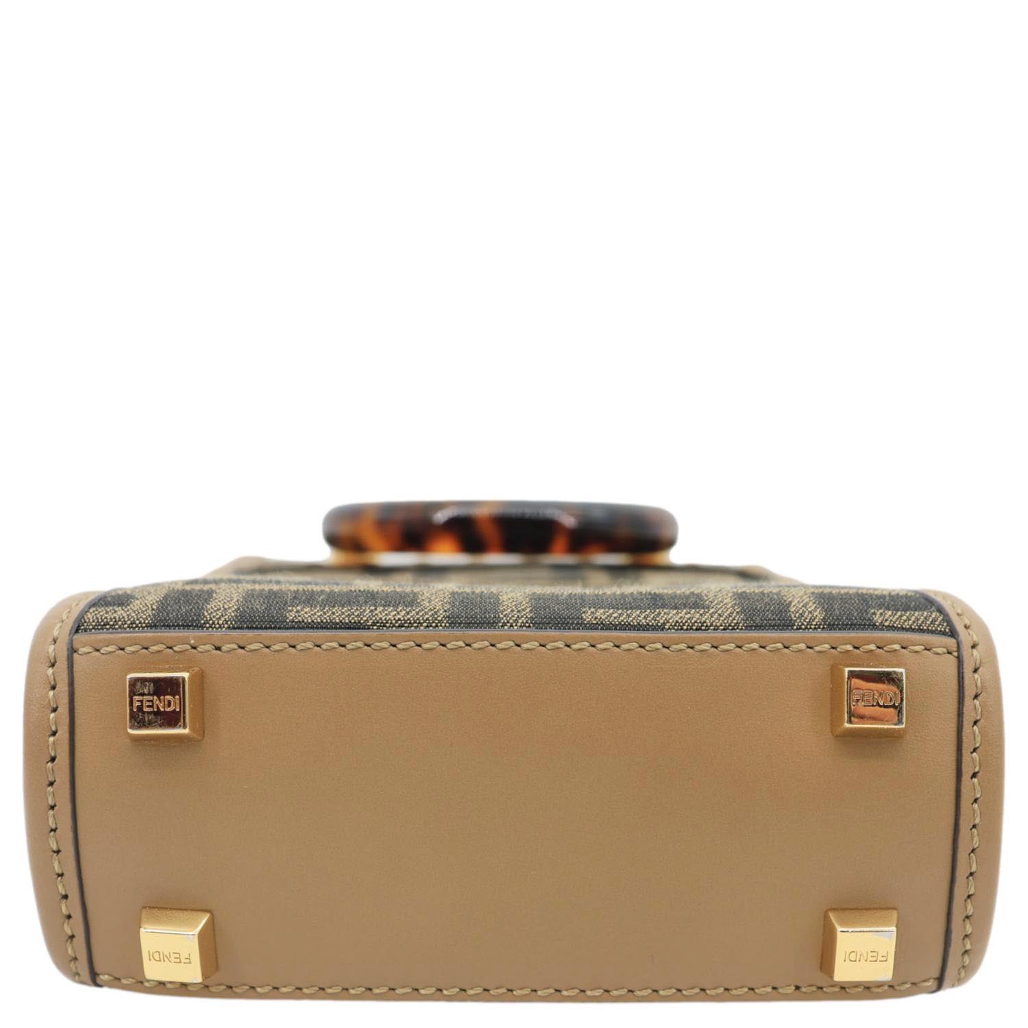 FENDI Sunshine Mini Zucca FF Canvas Shopper Tote Bag Brown