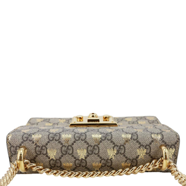 GUCCI Padlock Small GG Supreme Bees Canvas Shoulder Bag Beige 409487