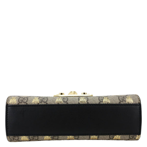 GUCCI Padlock Small GG Supreme Bees Canvas Shoulder Bag Beige 409487