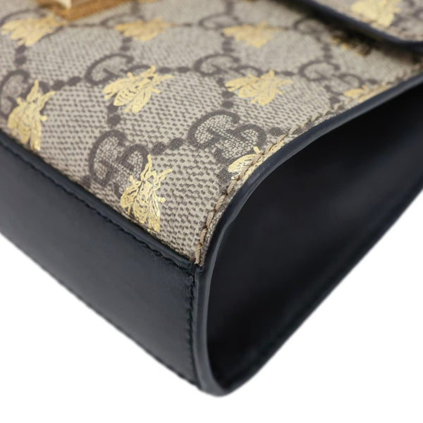 GUCCI Padlock Small GG Supreme Bees Canvas Shoulder Bag Beige 409487