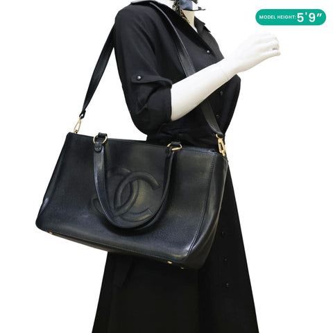 CHANEL Vintage Grained Leather Shoulder Bag Tote Bag Black