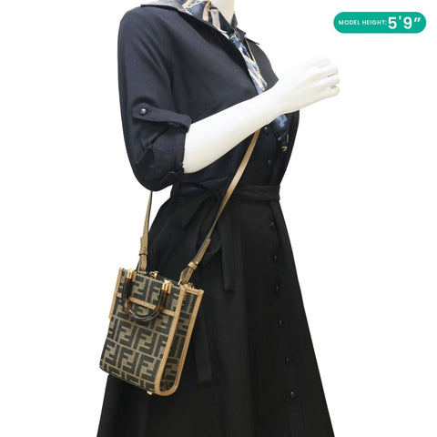 FENDI Sunshine Mini Zucca FF Canvas Shopper Tote Bag Brown