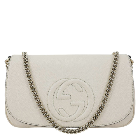 GUCCI Soho Flap Leather Chain Crossbody Bag Off White 536224