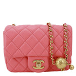 CHANEL Pearl Crush Square Flap Mini Quilted Lambskin Leather Shoulder Bag Pink